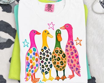 Patos Preppy PNG, Diseño de Verano Colorido, Ilustración Divertida de Patos Reales, Archivo de Imagen con Estampado de Leopardo