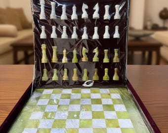 Juego de ajedrez de mármol y ónix verde – Piezas de piedra pesadas hechas a mano, lujo, 12 y 16 pulgadas