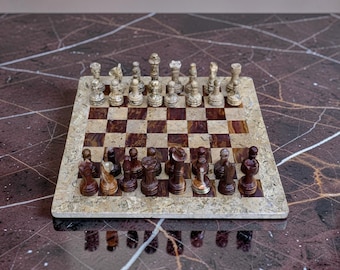Juego de ajedrez de mármol hecho a mano, tablero de piedra natural, decoración de lujo para juegos.