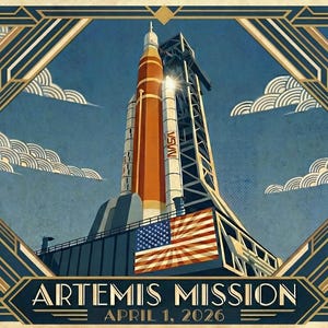 Artemis II poster, NASA, Vintage Space Art Print, Moon Exploration Wall Decor (Digital Download)