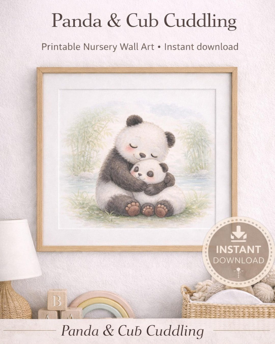 Baby Panda Nursery Print – Woodland Panda & Baby Wall Art – Cute Baby ...