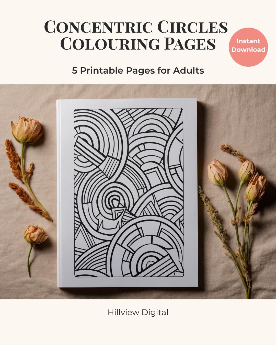 Circle Pattern Concentric Designs Pack | 5 Modern Circular Coloring ...