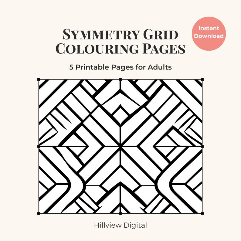 5 Symmetry Grid Colouring Pages | Structured Geometric Line Art ...