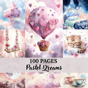 Soft pastel watercolor illustrations with a dreamy, cozy mood. Perfect for journaling, scrapbooking, collage, art journals, and gentle creat
