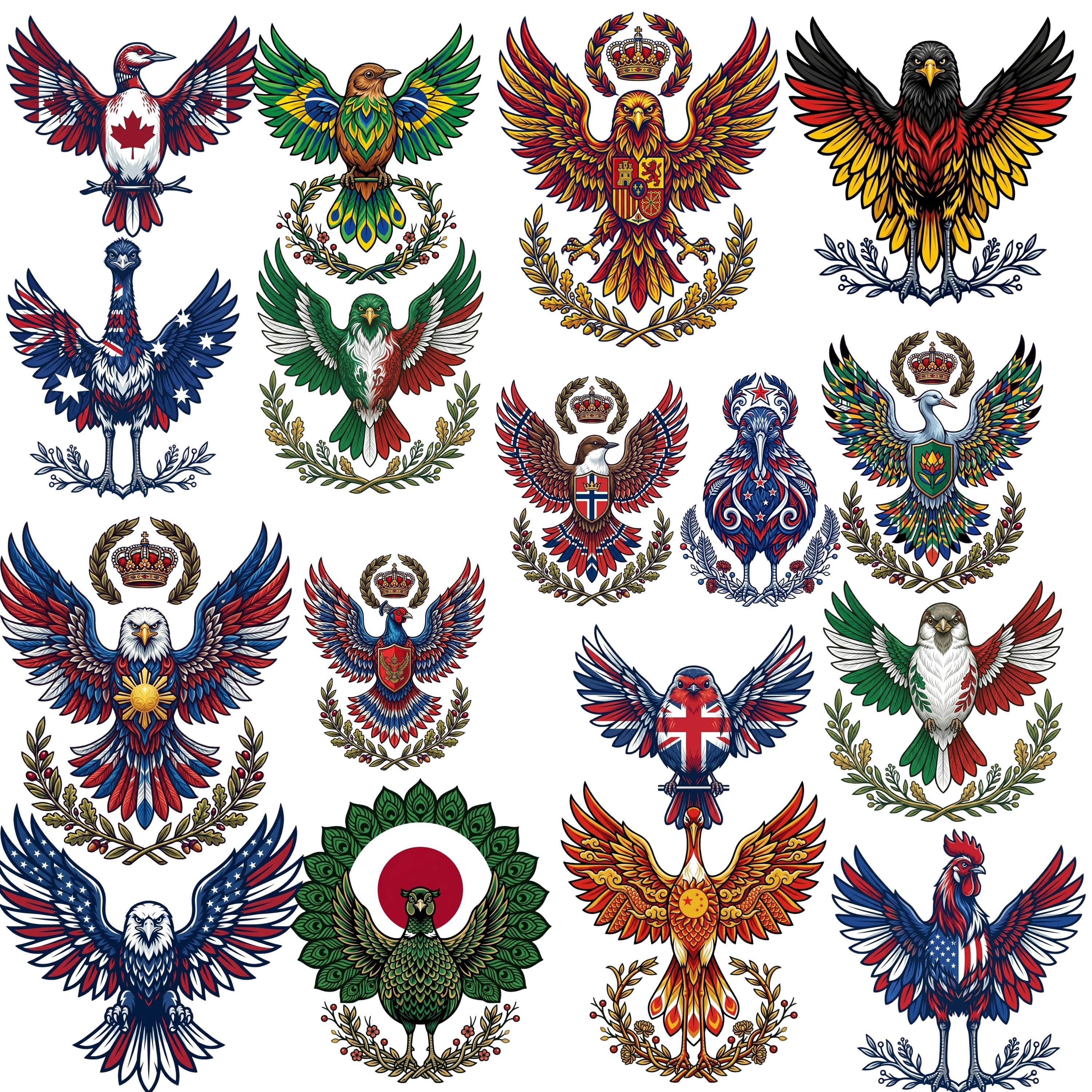 Patriotic Bird Emblem Clipart Bundle, National Flag Birds Vector Set ...