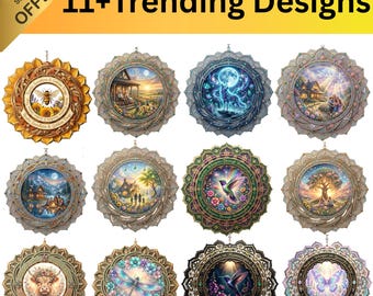 11+ Vindspinnare PNG viral Mandala Wolf Moon Mandala Hänge Halsband Hummingbird Vindspinnare PNG Bästsäljande Digitala Nedladdningsdesigner
