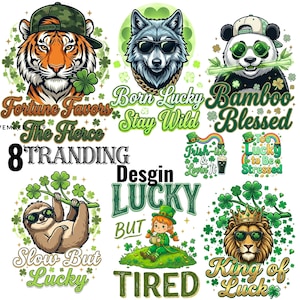 T-shirt graphique PNG de la Saint-Patrick, animal porte-bonheur, panda, loup, tigre, lion, paresseux, t-shirt street wear, TÉLÉCHARGEMENT IMMÉDIAT