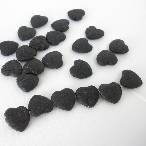 10 or 20 Pcs Natural Black Volcanic Lava 15mm Side to Side Top Drilled Puffed Heart  - 10 or 20 Pcs - FACTORY DIRECT PRICE