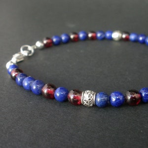 Men Lapis and Garnet Bali Silver Bracelet, Men Lapis Bracelet, 925 Sterling Silver, Men Garnet Bracelet
