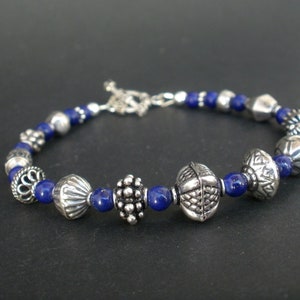 Lapis Lazuli and 925 Bali Silver Bracelet, Men Women Lapis Bracelet, Oxidized Silver Bracelet