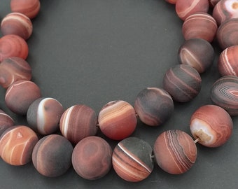 1  Strand 16" Natural Banded Madagascar Matte Dark Orange Agate 18mm Round Beads - FACTORY DIRECT WHOLESALE Price