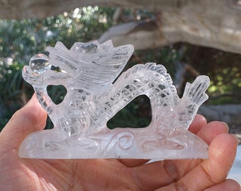 Raw Quartz Dragon Vintage Gemstone Carving Sculpture, Rock Cyrstal Sculpture Dragon Carving Wholesale Pricing