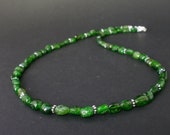 Green Chrome Diopide Natural Nugget 925 Sterling Silver Necklace, Russian Chrome Diopide Necklace