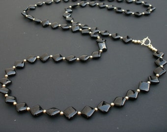 Black Tourmaline and 14kt Gold Filled Long Necklace 39", October Birthstone Tourmaline Stone