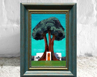 A Quiet Place – Tree House Miniature Oil Painting Mini Landscape Oil Painting Original Miniature Oil Painting 6x4 in