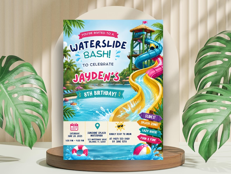 Waterslide Birthday Invitation – Summer Splash Party Template (digital ...
