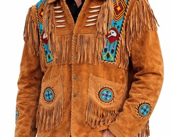 Handgefertigte Herren Wildleder Western Cowboy Jacke Mantel mit Fransen