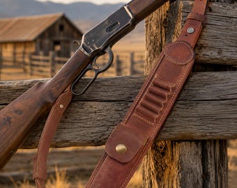 Handmade Leather Hunting Gun Sling Adjustable Rifle Sling with Ammo Pocket