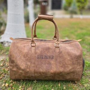 PERSONALIZED Leather Duffle bag Men Laser Engraved Handmade Overnight Weekender Bag Gifts For Him