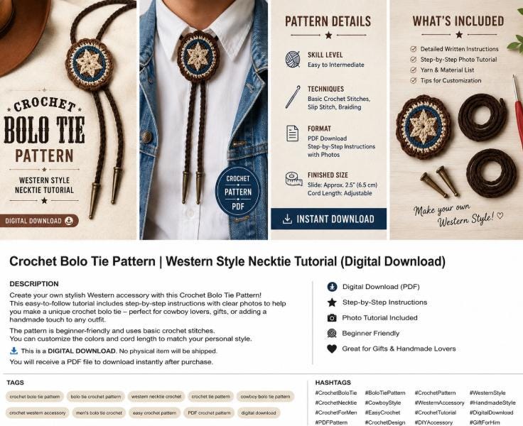17 Tie Crochet Patterns for Stylish Handmade Gifts and Clever Accessories 1 Crochet Bolo Tie Western Necktie Tutorial Festival
