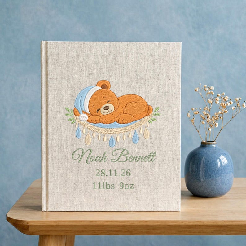 Birth Note Book Personalized Baby Photo Album & Notebook, Embroidered Baby Memory Book ...