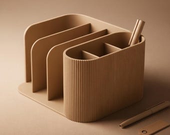 Organizer da scrivania minimalista a coste – Moderno contenitore per ufficio scandinavo