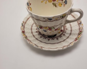 Antique Copeland Spode "Cowslip" Wicker S713 - Cup and Saucer Duo - Brown Mark Circa 1889 - MINT Condition - Rare English Bone China