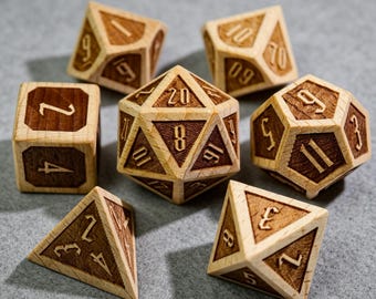 Druïde natuurlijke houten dobbelstenen, rustieke vintage DnD-dobbelstenen, handgemaakte polyedrische TTRPG-dobbelstenen voor verzamelaars en gamers