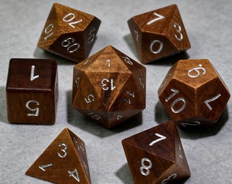 Hand Carved Solid Wooden Polyhedral Dice Forest Ranger Vintage RPG Collector