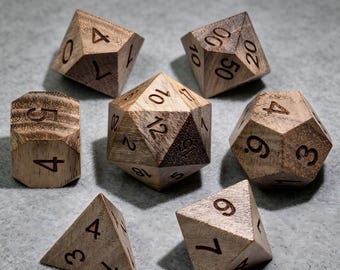 Solid Walnut Wooden Dice, Handmade Solid Wood DND Dice Set, Handmade Natural Timber Dice for Dungeons and Dragons, Premium Wood Dice Set