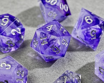 Purple Smoke Resin Dice Set, Handmade Sharp Edge Arcane Nebula DnD Dice for Role Playing Games,TTRPG Gamer Gift
