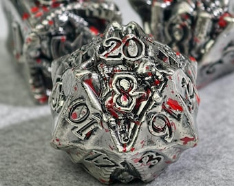 Bloodstained Metal DnD Dice Set - Metal Dice Set,Role Playing Games Sharp Edge Dice,Dragon and Dungeon,RPG DD Dice,D20 D6