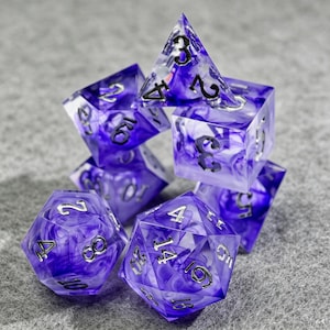 Purple Smoke Resin Dice Set, Handmade Sharp Edge Arcane Nebula DnD Dice for Role Playing Games,TTRPG Gamer Gift