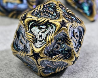 Antique Engraved Metal Dice, Handmade Gothic Ornate Zinc Alloy TTRPG Dice for DnD Gamer Gift