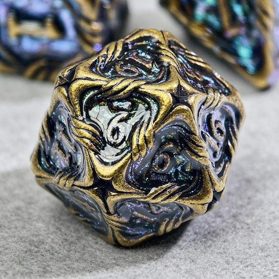 Antique Engraved Metal Dice, Handmade Gothic Ornate Zinc Alloy TTRPG Dice for DnD Gamer Gift