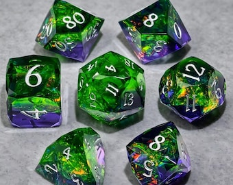 Fey Elf Opal Resin Dice Premium Sharp Cut Silver Ink Dungeon Master Gift