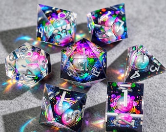 Galaxy Dice, Planet Dice, Astronomy, DnD Dice Set, Space themed dice, Resin Dice Set, A gift for DnD Player, RPG Dice Set