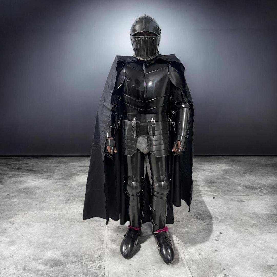 Black Knight Armor Costume – Full Gothic Warrior Suit With Helmet, Cape ...