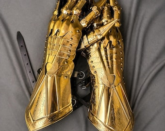 Guanteletes dorados con pinchos – Armadura de caballero medieval, ideal para cosplay, LARP y fantasía gótica.