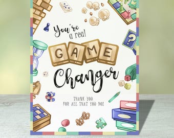 Letrero imprimible de agradecimiento para maestros por juegos de mesa para la noche de juegos
