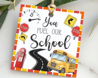 Teacher Appreciation Bus Theme Gift Tag Positive Energy School Celebration PTO Printable Thank You