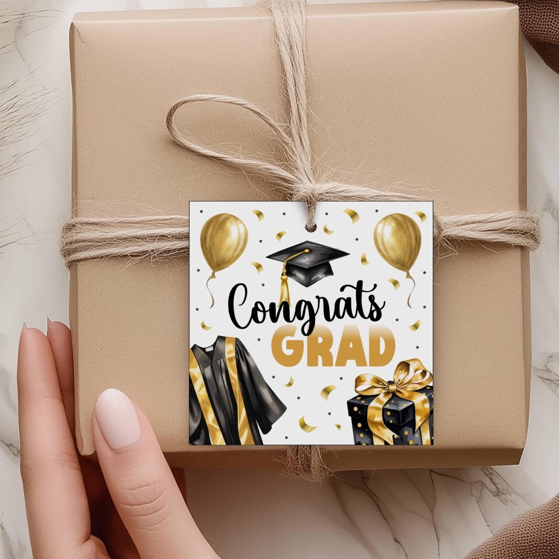 Graduation Printable Gift Tag Congrats Grad Black and Gold Instant ...