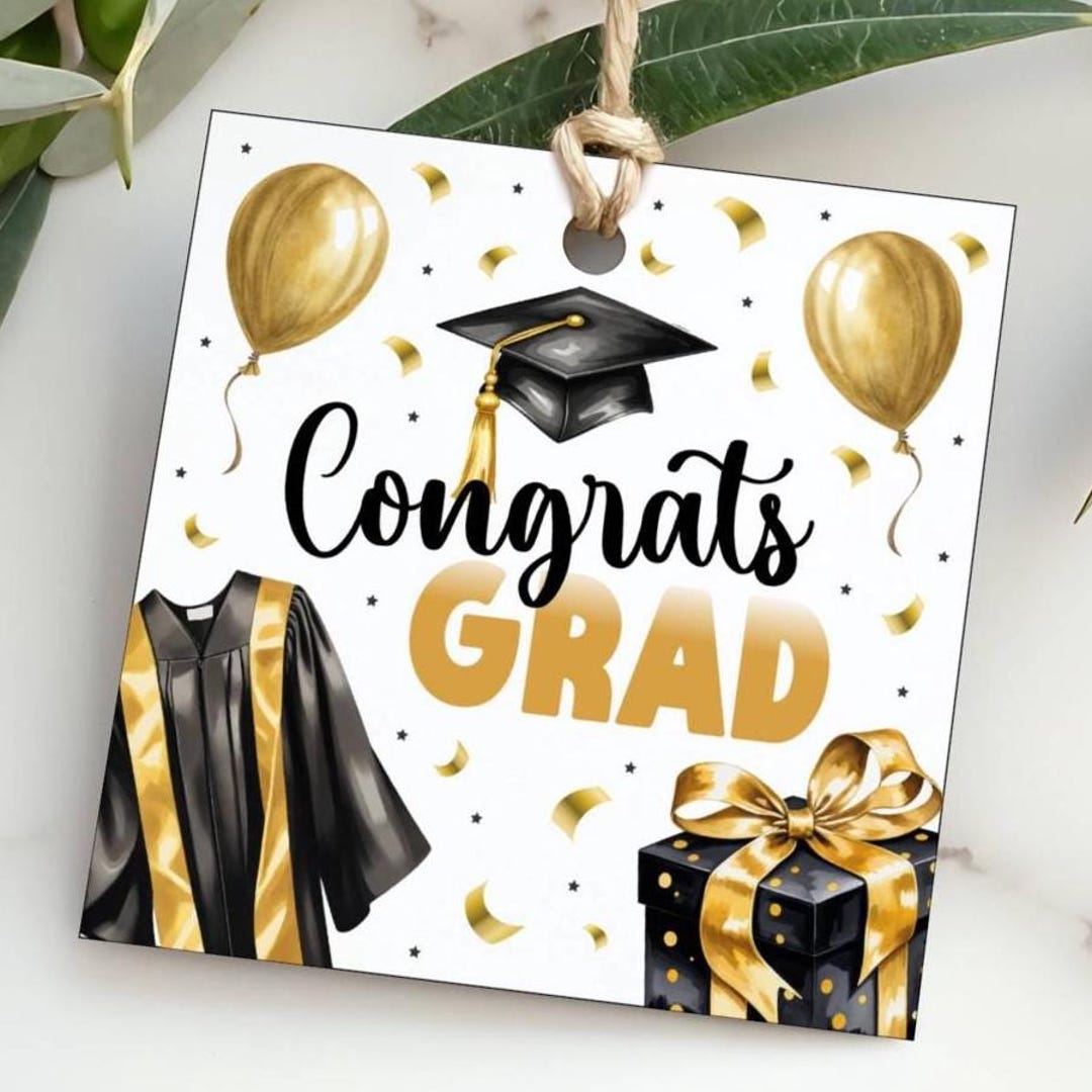 Graduation Printable Gift Tag Congrats Grad Black and Gold Instant ...