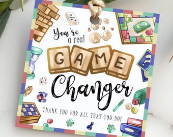 Etiqueta de regalo para la Semana de Agradecimiento a los Maestros con Juego de Mesa, Tarjeta Imprimible de Agradecimiento por la Noche de Juegos