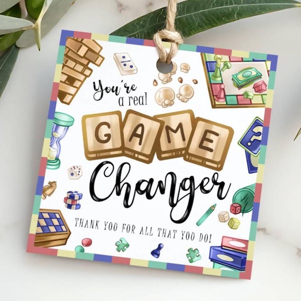 Etiqueta de regalo para la Semana de Agradecimiento a los Maestros con Juego de Mesa, Tarjeta Imprimible de Agradecimiento por la Noche de Juegos