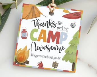 Etiquetas de regalo imprimibles para monitores de campamento / Etiquetas de agradecimiento / Agradecimiento al personal del campamento