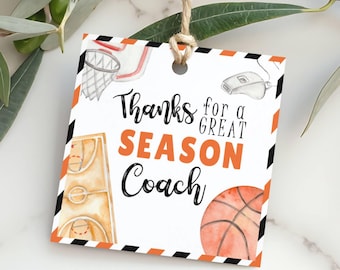 Basketball Coach Danke Geschenkanhänger Printable | Saisonende Team Wertschätzung Geschenk