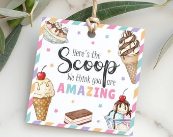 Etiqueta de regalo de agradecimiento para profesores con helado "Aquí está la primicia" Gracias al personal Descarga instantánea