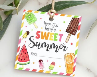 Etiqueta imprimible para regalo de paleta de helado de verano, ideal para el fin de curso escolar. Un dulce regalo de verano para estudiantes.