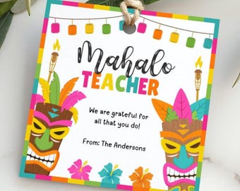 Luau Lehrer Wertschätzung Tag Mahalo Tropical Tiki Geschenk Editable Canva Printable